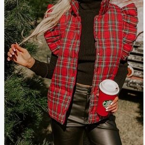 Red Plaid Puffer Vest